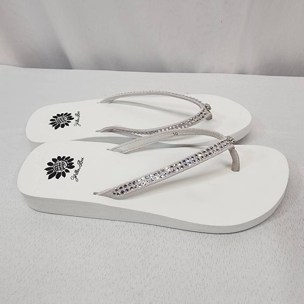 Yellow Box Size 10 Women's Jello Rhinestone Sandals White Beach Summer Comfort N - Picture 2 of 8